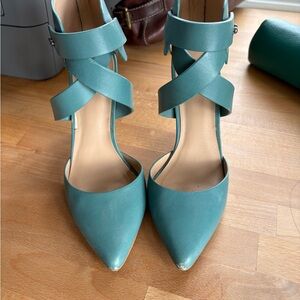 Joe's Jeans Teal Pointed-Toe Crisscross Ankle Strap Heels